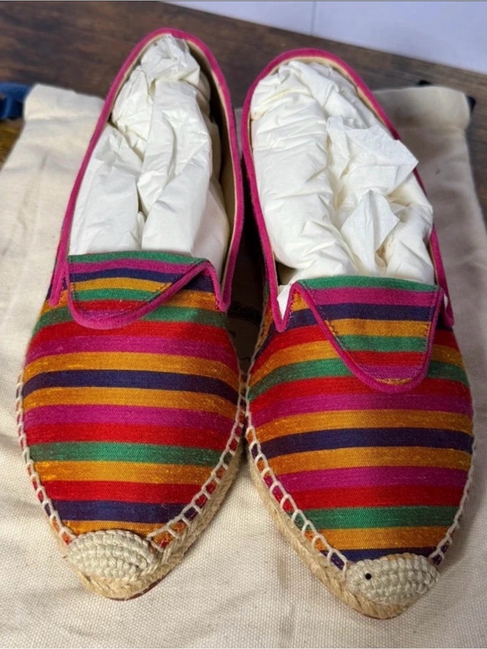 Sarah Flint Multicolor Striped Espadrilles with Pink Trim